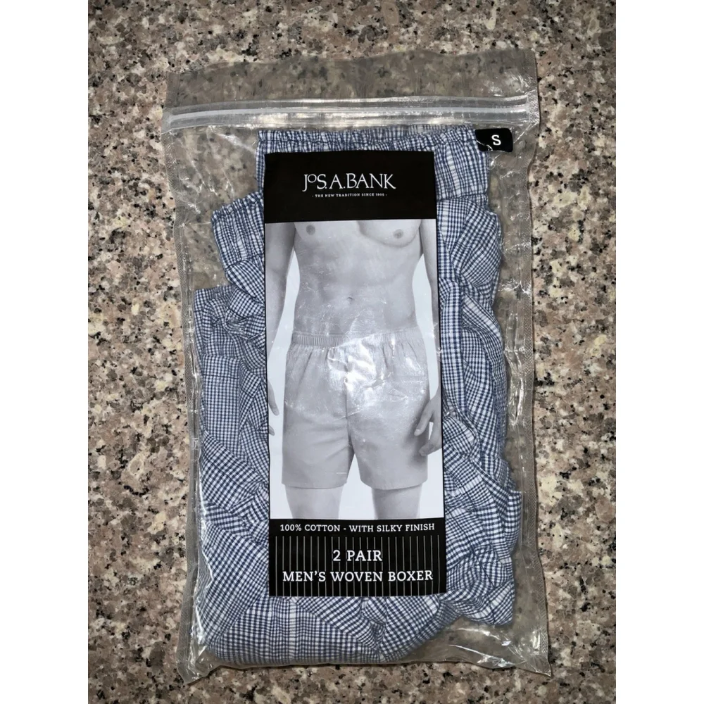 Jos A Bank Men's 2 Pair Size SM Woven Plaid Boxers‎ Shorts Silky Cotton
